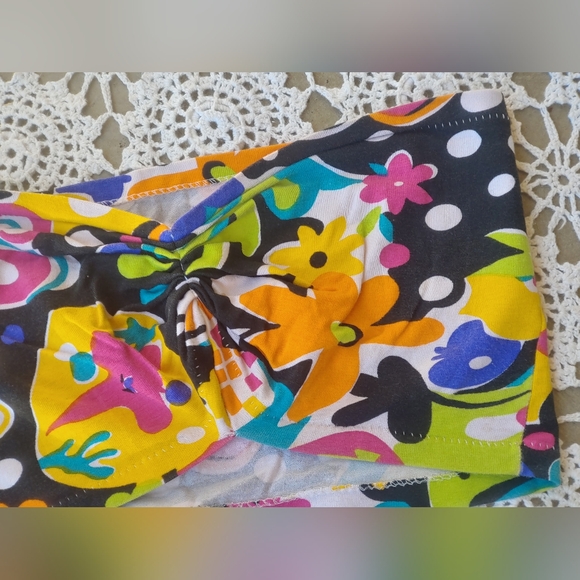 Vintage Retro Colorful Floral Poka Dot Mod Handmade 90s Tube Top - Picture 4 of 10